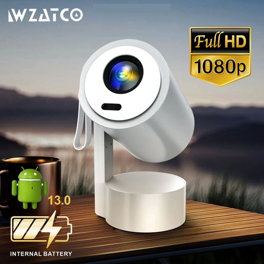 WZATCO CR3P Android 13 5G WiFi Smart Auto Focus Full HD 1080P Projector LED Video Home Theater Proyector Beamer Built-in battery